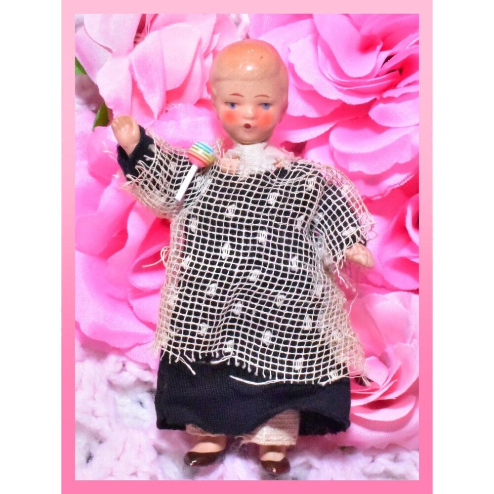 4” Hertwig German Miniature Doll Painted Bisque Ethnic Antique Boy 1920s 1930s